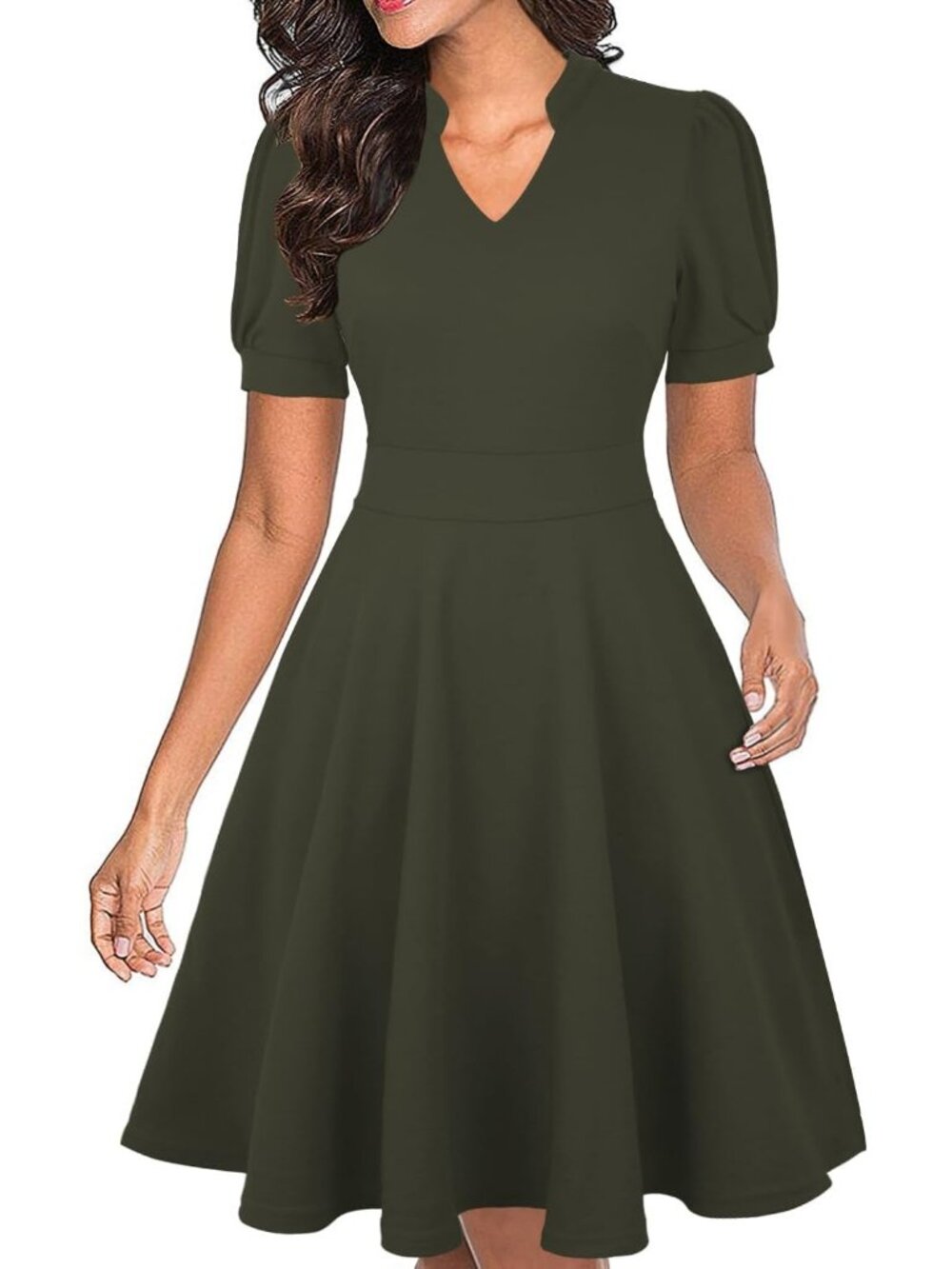 Men's Army Green V Neck Summer Short Sleeve Semi Formal Fit Zipper Dresses
